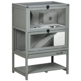 Wooden Hamster Cage with Storage Shelf, Large Rat Mouse Habitat Including Seesaw, Small Animal Cage with Sliding Tray, Wide Ramp for Racing, Run (Option: Grey-960x450x230 mm)