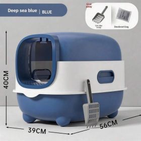 Fully Enclosed Cat Litter Box With UV Sterilization Odor Control, Large 56cm Space For Big Cats, Easy Clean 180 Flip Top, Detachable Anti Trackin (Option: E catlittlebox Blue)