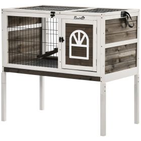 Wood Rabbit Hutch, Elevated Guinea Pig Cage with Run, Coffee (Option: Coffee-965x580x180 mm)