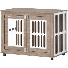 39 Dog Crate Furniture With 2 Doors, Adjustable Non-slip Foot Mats, For Large Dogs, Walnut Brown (Color: Brown)