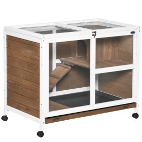 Fir Wood Rabbit Hutch Indoor Home with a Living Room for Sleeping Run Area (Option: Brown-985x610x200 mm)