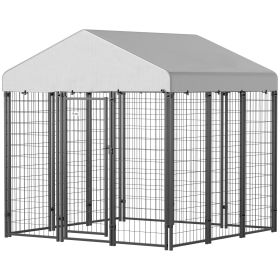 Outdoor Dog Kennel with Roof with Escape-proof Lock, UV-Resistant & Waterproof Cover, 6' x 6' x 6', Silver (Option: Silver-1360x620x270 mm)