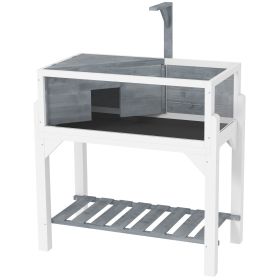 Wooden Tortoise Habitat with Storage Shelf, Tortoise Enclosure with Clear Windows, Openable Top, Lamp Holder, Gray (Option: Gray-935x550x160 mm)