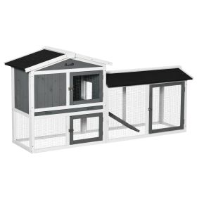 Wooden Rabbit Hutch with Run, Tray, Ramp for 1-3 Rabbits, Guinea Pigs, White (Option: White-1060x785x210 mm)