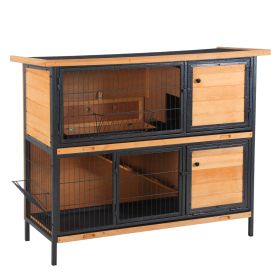 48" 2-Story Large Rabbit Hutch Bunny Cage Wooden Pet House Metal Frame with Rooms, Ramp, No Leak Tray, Feeding Trough, Waterproof Asphalt Roof f (Option: Light yellow-1300x555x215 mm)
