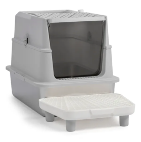 Stainless Steel Cat Litter Box, Covered Extra Large Cat Litter Box Enclosure, Metal Kitty Litter Boxes With Lid, Litter Scoop, And Filter Pedal, (Color: Grey)