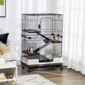 L 4-Level Small Animal Cage Rabbit Hutch with Universal Lockable Wheels (Option: Black-870x600x410 mm)