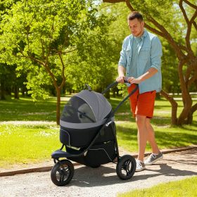 1 Pet Jogging Stroller for Small Dogs and Cats with Detachable Carrier (Option: Gray-465x340x820 mm)
