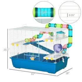 Extra Large Hamster Cage With Tubes And Tunnels, 4 Tier Small Animal Cage With Portable Carry Handles, Rat Gerbil Cage With Water Bottle, Food Di (Option: Blue)