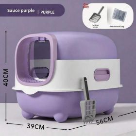 Fully Enclosed Cat Litter Box With UV Sterilization Odor Control, Large 56cm Space For Big Cats, Easy Clean 180 Flip Top, Detachable Anti Trackin (Option: E catlittlebox Purple)