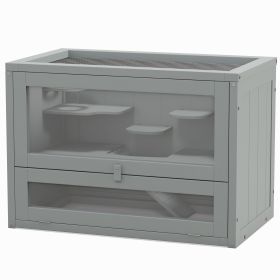 2-Level Hamster Cage with Openable Top, Door, Shelf, Ladder, Gray (Option: Gray-660x160x455 mm)