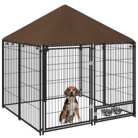 Outside Dog Kennel, 4.6' x 4.6' x 5' Puppy Play Pen with Canopy, Garden Playpen Fence Crate Enclosure Cage Rotating Bowl, for Dogs, Chickens, Du (Option: Black-710x150x1210 mm)