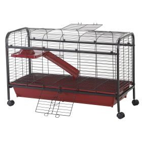 41"L Small Animal Cage, Pet Play House for Rabbit Hutch Ferret with Feeder, Rolling Wheels, Platform, Ramp (Option: Red and Black-1070x210x495 mm)
