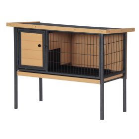 Rabbit Hutch Elevated Bunny Cage Small Animal Habitat with Metal Frame, No Leak Tray, Metal Wire Pan, Openable Water-Resistant Asphalt Roof for (Option: Natural Wood, Black-995x505x160 mm)