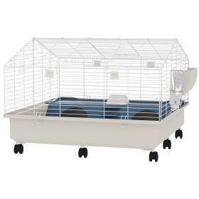 Rolling Small Animal Cage with Water Bottle, Hay Feeder, Food Dish for Rabbits, Hedgehogs, Guinea Pigs, 35" x 35" x 25" (Option: White-950x230x510 mm)