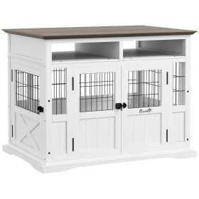 Dog Kennel Furniture Side End Table with Storage, Double Doors for Small and Medium Dogs, White (Option: White-1160x770x230 mm)