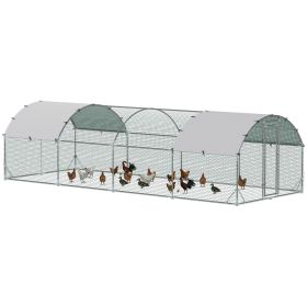 Large Metal Chicken Coop with Waterproof and Anti-UV Cover for Yard, Outdoor, Duck, Rabbit, 9.2' x 24.9' x 6.5' (Option: Silver-1950x280x170 mm)