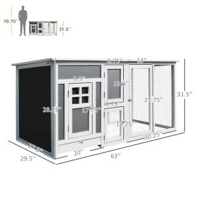 Chicken Coop Wooden Chicken House Rabbit Hutch Poultry Cage Hen Pen  PC Roof With Run Box (Option: Grey and White)
