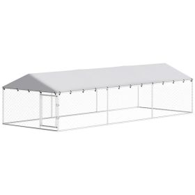 20' x 7.5' x 5' Dog Kennel Outdoor for Large Dogs with Waterproof Roof, Silver (Option: Silver-1860x415x160 mm)