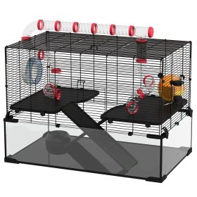 31" Hamster Cage with Tube and Tunnel, Deep Glass Bottom (Option: Black-890x585x325 mm)