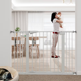 High White Child Safety Gate For Baby Door Barrier With Extensions (Color: White)