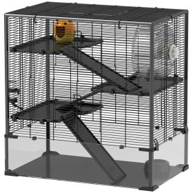 4 Tier Hamster Cage with Deep Tempered Glass Bottom, Running Wheel, Hut, Water Bottle, Food Dish, 31" x 19" x 31.5" (Option: Black-890x585x330 mm)