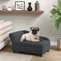 PawHut Pet Sofa Bed Couch With Storage, Pet Sofa For Cats And Small Dogs, Dark Gray (Option: Dark gray)