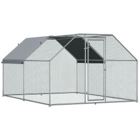Large Chicken Coop Metal Chicken Run with Waterproof and Anti-UV Cover, Flat Shaped Walk-in Fence Cage Hen House for Outdoor and Yard Farm Use, (Option: Silver-1980x380x170 mm)