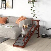 PawHut Wooden Dog Ramp With Removable Guardrails, Non-Slip Surface,, Brown (Option: Brown and Gray)