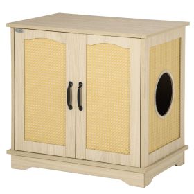 3-in-1 Cat Litter Box Furniture Hidden, Cat Cabinet Bed, End Table with Rattan, Kitty Bed with Plush Foam Cushion, Modern Cat Bedding House with (Option: Oak-10x10x10 mm)
