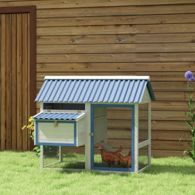 55.5 Inch Wooden Chicken Coop With Run Box, Nesting Box, Removable Tray, Ramp, Outdoor  For 2-3 Chickens, White (Color: White)