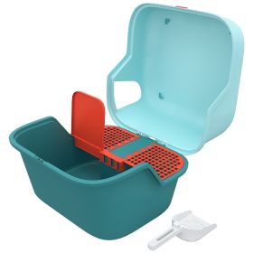 Cat Litter Box with Scoop, Easy to Clean & Openable Cover, Green (Option: Green-540x520x290 mm)