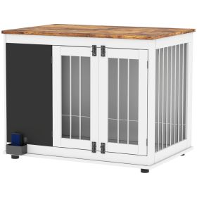 39" Dog Crate Furniture Side Table for Large Dogs with Three Doors, Blackboard & Non-Slip Foot Pads, White (Option: White-1120x750x155 mm)