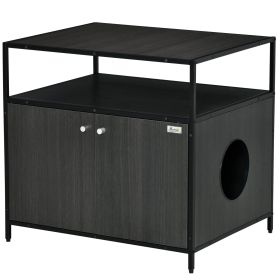 Wooden Cat Litter Box Enclosure, Hidden Kitten Washroom, Indoor End Table with Magnetic Doors & Storage Shelves, Black (Option: Black-10x10x10 mm)