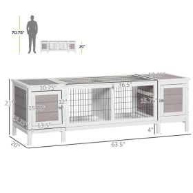 Rabbit Hutch, Bunny Cage, Guinea Pig House with Pull-Out Tray, and Divided Board for Indoor, White (Option: White Gray)
