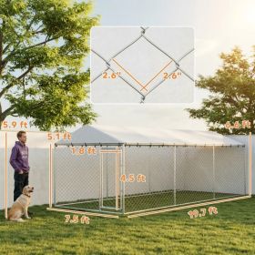 20' x 7.5' x 6.5' Dog Kennel Outdoor for Small Medium Large Dogs with Waterproof Roof, Silver (Option: Silver)