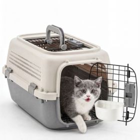 Hard-Sided Dog And Cat Carrier, TSA Airline Approved, For Small To Medium Pets, Travel Crate With Handle, Ventilated Design (Option: Beige Grey)