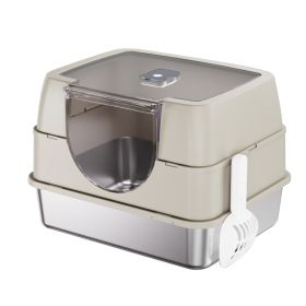Only Self Pickup---Galaxy Stainless Steel Cat Litter Box (Option: Cream coloured XZX)