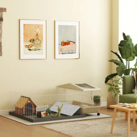 Small Animal Cage With Removable Pet Playpen, Guinea Pig Cage With Waterproof Pad (Color: Beige)