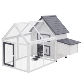 65" Chicken Coop Wooden Chicken House Rabbit Hutch Poultry Cage Hen Pen Backyard with Nesting Box, Ramp, Run (Option: Dark Gray-1180x820x240 mm)