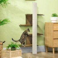 PawHut Wall-Mounted Cat Tree, 4-Layer Cat Wall Shelves Furniture With Scratching Board, Kitten Activity Center With Cushions, Natural (Option: Natural Beige)