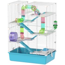 6 Tier Hamster Cage with Tubes and Tunnels, Hut, Wheel, Food Dish, Water Bottle, Ramps, for Dwarf & Gerbil, Light Blue (Option: Light Blue-620x170x385 mm)