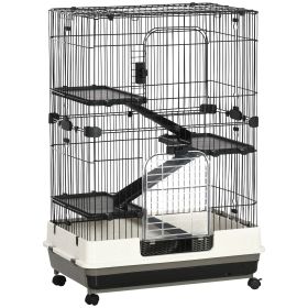 32"L 4-Level Small Animal Cage Rabbit Hutch with Universal Lockable Wheels, Slide-out Tray for Bunny, Chinchillas, Ferret, Black (Option: Black-870x600x300 mm)