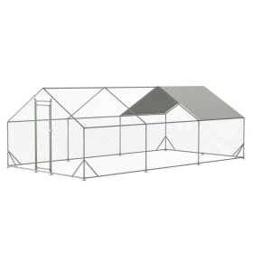 Large Metal Chicken Coop, Walk-in Chicken Run,Galvanized Wire Poultry Chicken Hen Pen Cage, Rabbits Duck Cages With Waterproof And Anti-Ultraviol (Color: Silver)