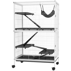 50" H Rolling Small Animal Cage with Hammock, Ferret Cage, Chinchilla Cage, Pet Habitat, wIth 4 Doors, Removable Tray (Option: White-830x205x610 mm)