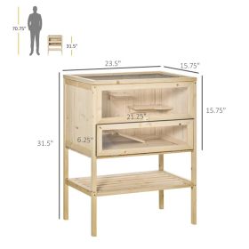 3-Tier Wooden Hamster Cage Mice and Rat Cage Small Animals Hutch with Openable Top, Front Door, Shelf, Natural Wood (Option: Natural)