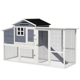 76" Wooden Chicken Coop with Outdoor Run, Nesting Box, Tray, Door (Option: Grey-1110x810x205 mm)