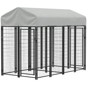 Outdoor Dog Kennel with Two-Room Design, Water-Resistant & Sun-Proof Cover, for S, M, L Dogs, 8' x 4' x 6' (Option: Silver-1360x620x320 mm)
