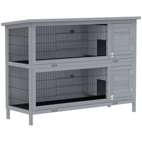 54" 2-Story Large Rabbit Hutch Bunny Cage Wooden Pet House Small Animal Habitat with Lockable Doors, No Leak Tray and waterproof Roof for Rabbit (Option: Grey-1470x570x220 mm)