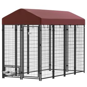 Outdoor Dog Kennel with Rotating Bowl Holders, Walk-in Pet Playpen with Waterproof Cover, 8' x 4' x 6', Red (Option: Red-1440x620x280 mm)